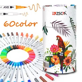 Маркеры-кисти ZSCM Duo Tip 60 цветов, раскраски для взрослых, цветные ручки для рисования, маркеры на водной основе Fine Point, принадлежности для рисования эскизов