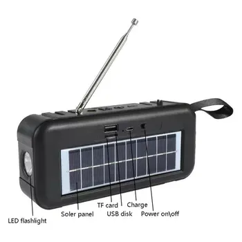 Многофункциональное радио, Bluetooth-совместимый динамик, солнечная динамо-машина, USB TF AUX, Портативный фонарик, лампа, зарядное устройство для телефона