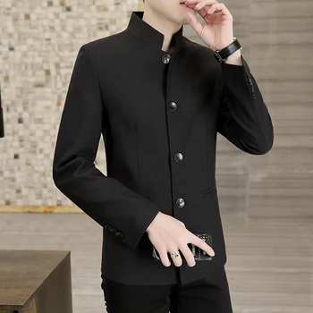 Модный бутик Four Seasons, модный тренд, корейская версия, приталенный мужской жакет со стоячим воротником, молодежное красивое однобортное пальто