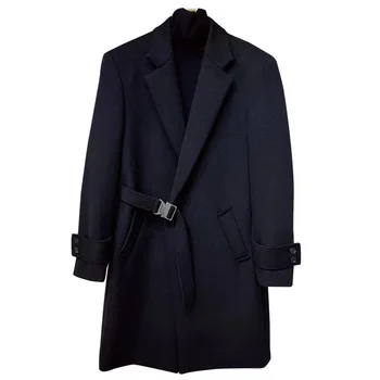 Мужское шерстяное пальто средней длины, приталенное, черное, элегантное, Английская мода, теплая зимняя куртка, мужская одежда
