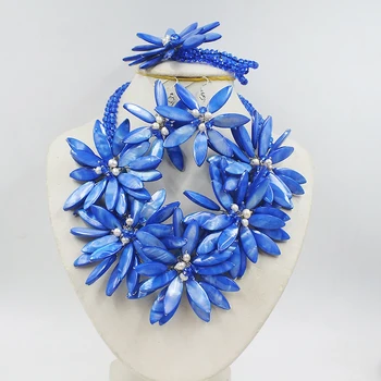 Набор ювелирных изделий Beauty Design Blue Shell Beads Цветочное ожерелье 20 дюймов
