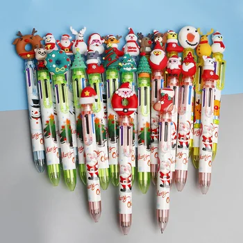 Новая гелевая ручка Мультфильм Санта Клаус 6-цветная пресс-креативная ручка Кавайная шариковая ручка Подарки школьный офис Стационарный 20шт