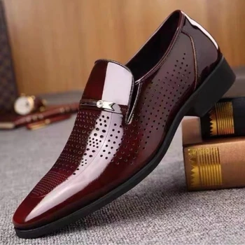 Новая мужская обувь 2023 Летняя Выдолбленная Британская Деловая Кожаная Обувь, Модная Повседневная обувь, Дышащие Сандалии, Мужская Свадебная обувь