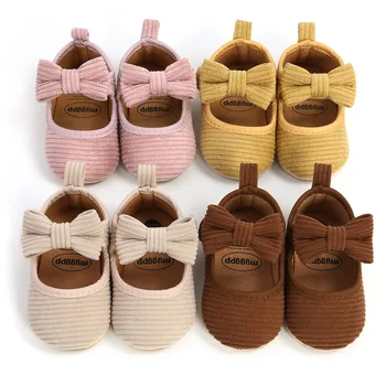 Обувь для новорожденных; Обувь для маленьких девочек; Классические хлопковые модельные туфли с мягкой подошвой и бантом; Обувь для новорожденных в кроватку;