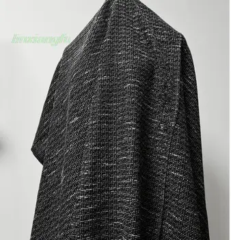 Ограниченное количество черной смесовой ткани, тканая белая ткань с отстрочкой сверху, нерастягивающаяся модная ткань для пиджака с небольшим ароматом