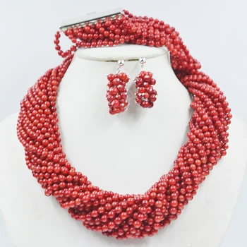 ожерелье из 20 нитей/браслет из 13 нитей 4 мм коралловые Свадебные Коралловые бусы Нигерийское модное ожерелье Браслет Серьги 22 