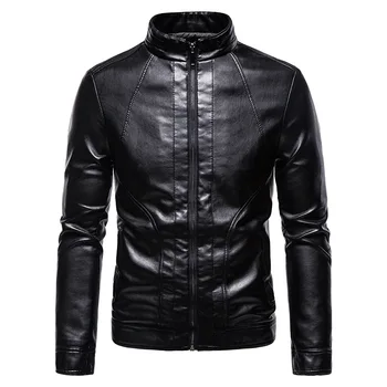 Осень 2023, новая мужская тонкая кожаная куртка со стоячим воротником, красивая мотоциклетная кожаная куртка, простая и короткая куртка из искусственной кожи