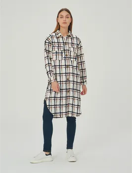 Осень и Зима 2021, Новая женская повседневная уличная мода в британском стиле, Рубашка в клетку с принтом, Шерстяное пальто