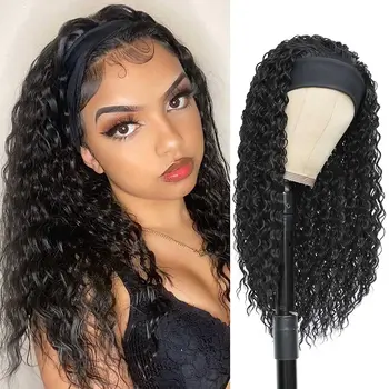 Парик-повязка с водной волной Awahair, темно-коричневый синтетический парик с вьющимися волосами, бесклеевые искусственные парики машинного производства для чернокожих женщин