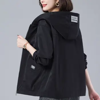 Повседневная Свободная куртка с капюшоном на подкладке для женщин, весна и осень 2023, новая Корейская модная куртка