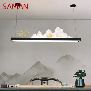 Подвесная люстра в китайском стиле SAMAN, современные светодиодные подвесные светильники 3 цветов с креативным пейзажем для домашнего чайного домика, столовой
