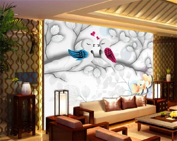 Пользовательские обои 3D трехмерная ручная роспись цветной резьбой птица любви высокого класса гостиная телевизор диван фон настенная роспись