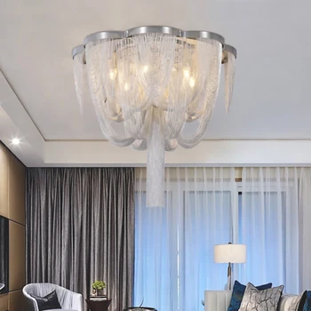 Потолочная люстра на цепочке в скандинавском стиле, подвесной светильник в итальянском стиле для гостиной, столовой, Светодиодное освещение на алюминиевой цепочке