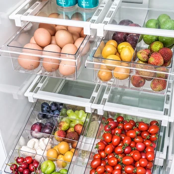 Разделительный слой Ящик для хранения продуктов Контейнеры для хранения в холодильнике Регулируемый Выдвижной ящик холодильника 1/4/8 Решетка для морозильной камеры в кладовой