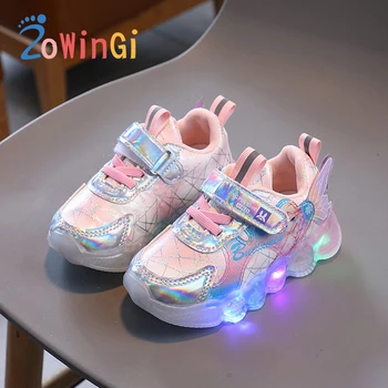 Размер 21-30; Детская светящаяся обувь; Милая мультяшная обувь для девочек со светодиодной подсветкой на подошве; Спортивные кроссовки для бега; Детские светящиеся кроссовки