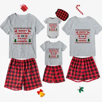 Рождественские семейные пижамы С Рождеством, Пара грязных животных, олени, комплект коротких пижам в тон