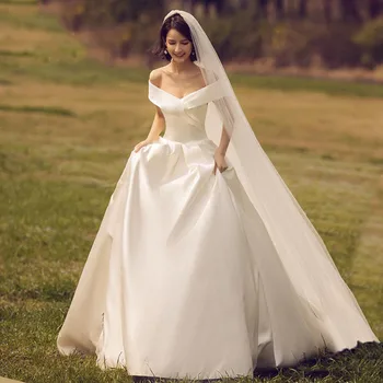 Свадебное платье 2020 New Bride Простое атласное с французским шлейфом Super Fairy Fantasy Mori Темперамент Путешествие Лето