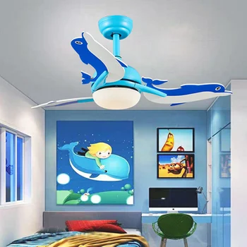 Светодиодный потолочный вентилятор, подвесная люстра Dolphin 42 дюйма с подсветкой, пульт дистанционного управления, вентилятор постоянного тока, частота в спальне, реверсивная