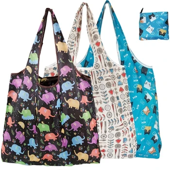 Складная сумка для покупок, многоразовая дорожная сумка для продуктов, Экологичная сумка для супермаркета с принтом милого животного, кошки, кактуса и лимона