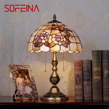 Современная Латунная настольная лампа SOFEINA LED European Creative Tiffany Shell Decor Прикроватный светильник для дома, гостиной, спальни