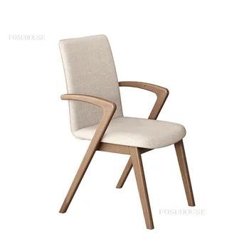 Современные минималистичные обеденные стулья из массива дерева для кухни, Скандинавские Льняные стулья для столовой со спинкой, Креативное Домашнее кресло для отдыха