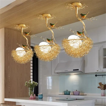 Современный дизайн Стеклянная люстра Птичье гнездо для кухни Столовой Светодиодная лампа Cottagecore Decor Подвесной светильник Светодиодные фонари