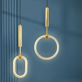 Современный минималистичный светодиодный подвесной светильник с золотым кругом в скандинавском стиле, подвесной светильник для столовой, кухонный светильник, прикроватный Подвесной светильник