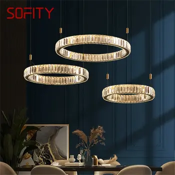 Современный подвесной светильник SOFITY, круглая хрустальная люстра, золотые светодиодные светильники, декоративные для домашнего освещения столовой