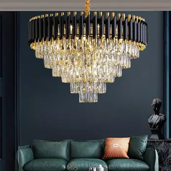 Современный роскошный дизайн Светодиодный подвесной светильник для гостиной, украшенный черным металлом, Подвесной светильник, Хрустальные светодиодные светильники для помещений