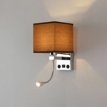 Современный светодиодный настенный светильник для помещений, Креативное прикроватное бра для спальни с переключателем USB-интерфейса, Гостиничный тканевый настенный светильник, бюстгальтер