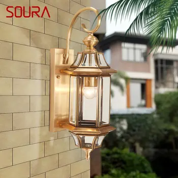 Современный уличный латунный настенный светильник SOURA IP 65 креативного дизайна, светодиодный медный светильник-бра для домашнего балкона