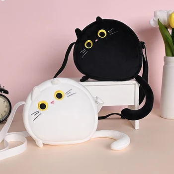 Сумка-слинг Metoo Black White Cat, милая плюшевая сумка для телефона, плюшевая мини-сумка для девочек, кошелек для монет, подарки на День рождения, сумка через плечо