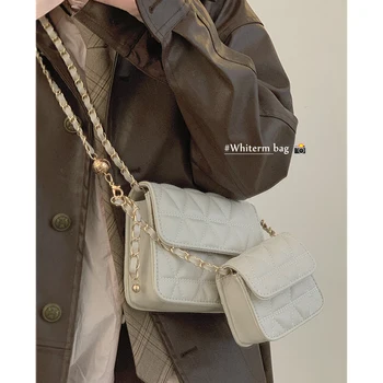 Сумки через плечо Для женщин, кожаные универсальные, INS, новинка 2023, женская классическая сумка через плечо, стильная однотонная сумочка, роскошный дизайнер