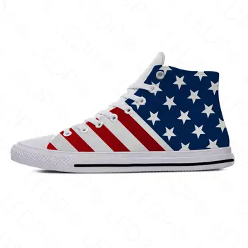 США, Американский Флаг, Звезды, Патриотическая мода, крутая повседневная тканевая обувь с высоким берцем, Легкие Дышащие мужские и женские кроссовки с 3D-принтом.