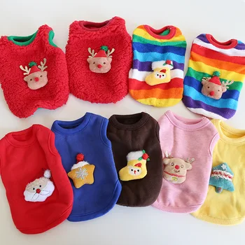Теплая флисовая одежда для домашних щенков, симпатичная 3D куртка Санта Клауса для домашних животных, рубашка для щенков, куртка для французского бульдога, пуловер для новорожденных кошек, одежда для кошек