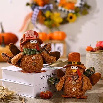 Украшение Индейки на День благодарения, Стоящая на столе Кукла-пара Индейки, Светящиеся Плюшевые подарки из Индейки на День Благодарения Осень Осень