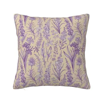 Фиолетовый цветочный чехол для подушки Toile De Jouy с декоративным принтом для дома, Наволочка с цветочным рисунком для автомобиля, двусторонняя
