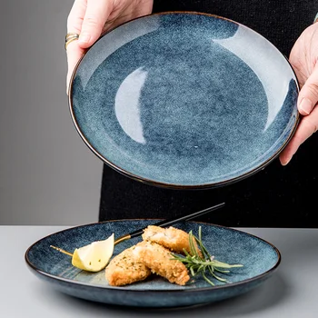 Фотопластинка для гурманов, бытовая керамическая плоская тарелка, неглубокая тарелка, изысканная ретро-тарелка для стейка, тарелка для западной кухни